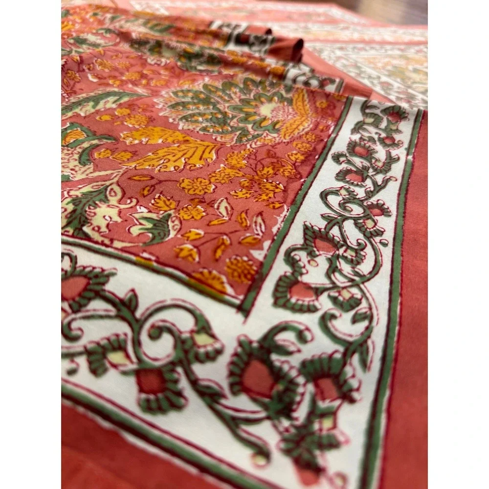Hand‎ Block Print Floral Cotton Placemats & Napkins Set 9pc Terracotta Boho